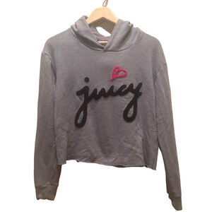Juicy Couture Womens Small Cropped Hoodie Grey with pink heart detail